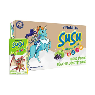 Sữa chua uống hương táo nho Vinamilk Susu - Thùng 48 hộp 110ml.