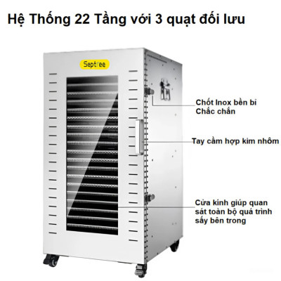 Máy sấy thực phẩm dung tích 210 lít, 22 khay thương hiệu Mỹ cao cấp Septree DBC-22A - Hàng Nhập Khẩu