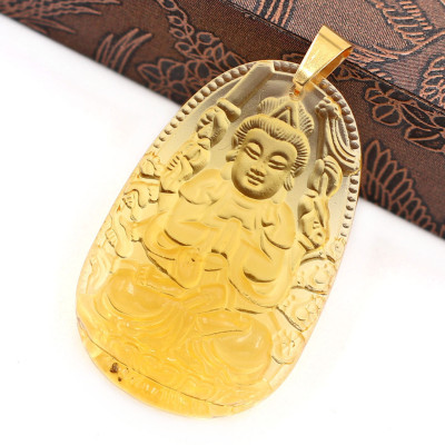 Mặt dây chuyền phật Thiên Thủ Thiên Nhãn thủy tinh vàng 3.6cm - phật bản mệnh tuổi Tý - Mặt size lớn