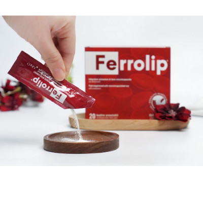 Sắt Bột Buccal Tan Ngay Trong Miệng Ferrolip Hộp 20 gói giành cho người thiếu máu đặc biệt các mẹ sau sinh