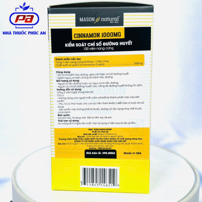 Viên uống hỗ trợ ổn định đường huyết tiểu đường điều hoà huyết áp MASON NATURAL Cinnamon Mỹ 50 - 100 viên