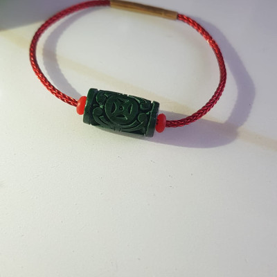 Vòng tay charm Lu Thống Đồng Tiền Đẹp  Đá Cẩm Thạch tự nhiên Xanh Đậm đẹp Dây Đỏ có khoen  Hợp Nữ mệnh Thủy Mộc Hỏa ạ