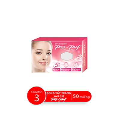Combo Hộp Bông Tẩy Trang POP-PUF 6*8cm, 50 Miếng/Hộp