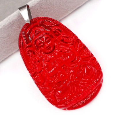 [Tuổi Tý] Mặt Dây Chuyền Phật Thiên Thủ Thiên Nhãn Đá Pha Lê Đỏ Size Nhỏ 3.6cm & Size Lớn 5cm - Tặng Kèm Móc Inox - Phong Thủy 868 - May Mắn - Bình An