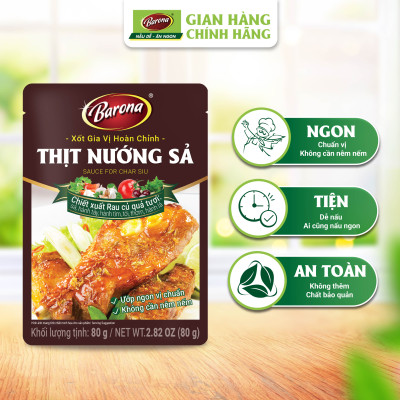Combo Xốt gia vị hoàn chỉnh Barona: 1 gói Thịt Nướng Hàn Quốc (80gr) + 1 gói Thịt Nướng Ngũ Vị (80gr) + 1 gói Thịt Nướng Sả (80gr)