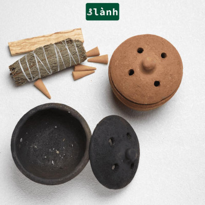 Lư Xông Thủ Công Chăm Bằng Đất Sét 3 Lành - Dùng Đốt Nụ Trầm, Nụ Thảo Mộc, Bó Xông, Gỗ Thánh - Phong Cách Thuần Việt