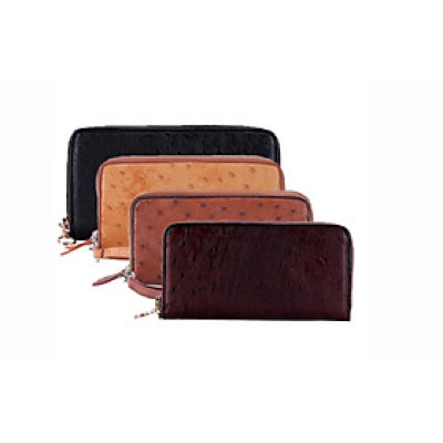 HJ3440-41-42-43 - Bóp da đà điểu 2 khóa đen, nâu đỏ, vàng bò, nâu đất