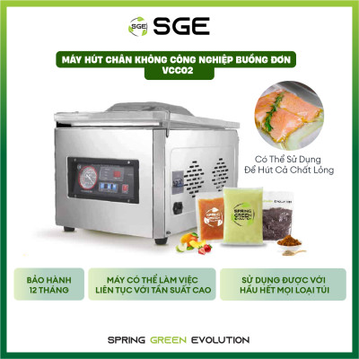 Máy hút chân không công nghiệp kiểu buồng VCC02. Hút bao nhanh, khỏe với buồng hút lớn, dễ sử dụng, tiết kiệm điện. Hàng nhập khẩu chính hãng SGE Thailand