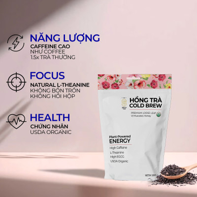 Hồng Trà Cold Brew Hữu Cơ - Chứng Nhận USDA Organic, Đậm Vị Muscatel Mật Ong, Không Chát Túi Zip 75g