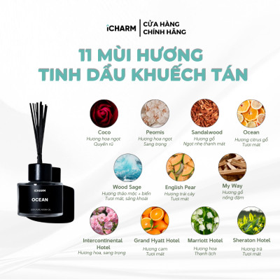 Que khuếch tán tinh dầu thơm phòng, spa, khách sạn 50ml, 100ml iCHARM hương nước hoa, khách sạn