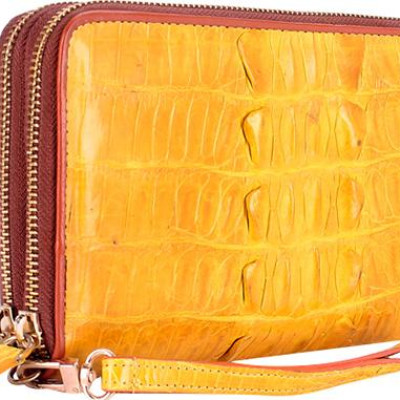 Ví Nữ Da Cá Sấu Nhiều Ngăn Gai Huy Hoàng HT3282 (11 x 22 cm) - Vàng Nghệ