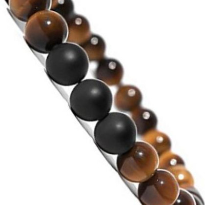 Combo Vòng Đeo Tay Phong Thủy Đá Mắt Hổ Vàng Nâu Phối đá Núi Lửa, Hạt 10 Li, 19 hạt. Kèm hộp Gấm và dây xỏ dự phòng.