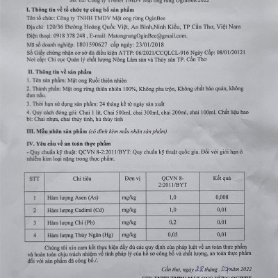 Mật Ong Ruồi Thiên Nhiên 500ml - OGINBEE, Mật ong tự nhiên, không nuôi