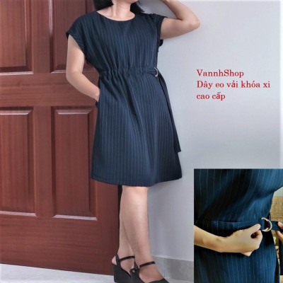 Đầm dáng suông - Đầm nữ kẻ sọc kèm dây lưng phong cách công sở xuân hè -Thiết kế Vannhshop Ms D11 kèm ảnh thật