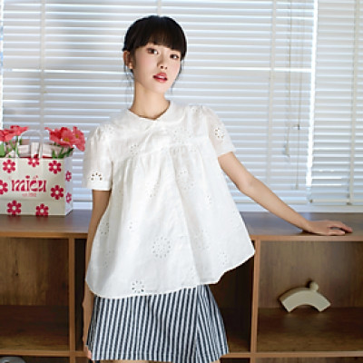 Áo kiểu tay phồng chất vải xô ren đứng form Marina Miều Est.2013