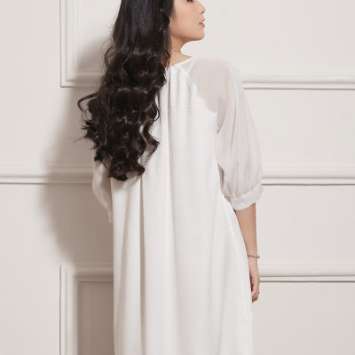 Đầm Babydoll Satin Cổ Tròn Tay Lỡ Maxivic, La Mộc - LM012213