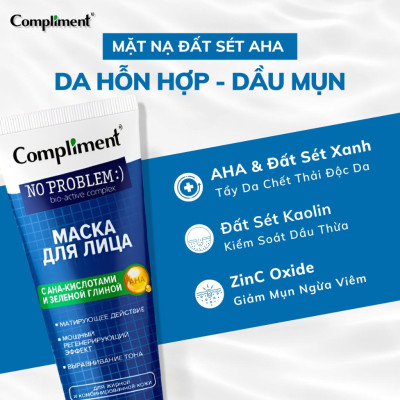 Mặt nạ AHA đất sét xanh Compliment giảm mụn, se khít chân lông 80ml (VẠCH XANH LÁ)