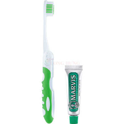 Set kem đánh răng Marvis Strong Mint 10ml + 1 Bàn chải gập Marvis - Hàng chính hãng