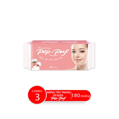 Combo Bao Bông Tẩy Trang Ép Biên POP-PUF, 180 Miếng/Bao