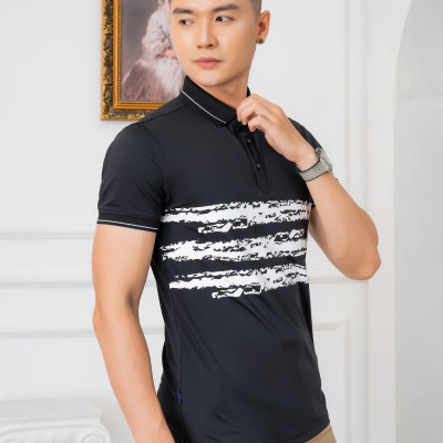 Áo Polo đen phối kẻ ngang Aligro ALGPLO73
