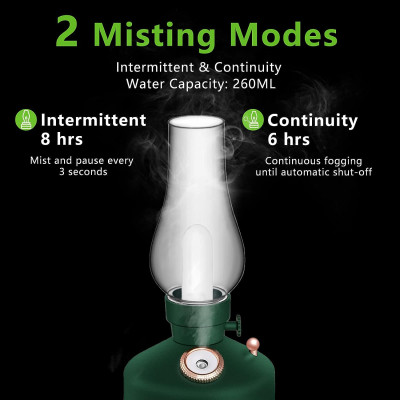 Đèn xông tinh dầu không dây tạo độ ẩm không khí kiêm đèn ngủ để bàn hiệu HOTCASE Vintage Lamp Humidifier Sức chứa 260ml, 8h giữ ẩm, tự ngắt khi hết nước, thiết kế dạng đèn Vintage sang trọng - hàng nhập khẩu