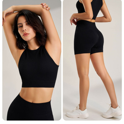 Bộ Đùi Yoga Nữ Dệt Kim Áo Mút Lót Đúc Liền Quần Đùi Nhún Mông Co Giãn Tốt Nhanh Khô