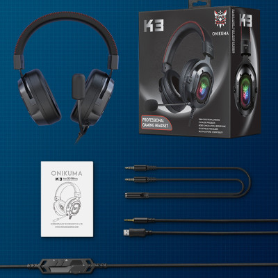Tai Nghe Chơi Game ONIKUMA K3 Có Mic Và Tai Nghe Chơi Game Khử Tiếng Ồn Với Đèn Led, Cho Điện Thoại Di Động Máy Tính Xách Tay PS4 PS5 PC XBOX