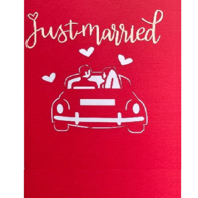 Thiệp 3D Pop Up Xe Cưới Just Married Đỏ – Thiệp Chúc Mừng Đám Cưới, Thiệp Wedding Độc Đáo, W07