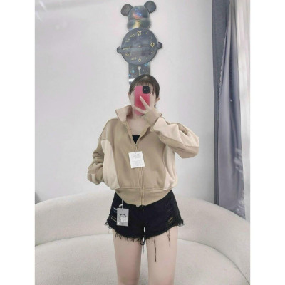 Áo khoác chống nắng nỉ ngoại cổ trụ 4 túi phối trơn đẹp dễ thương-A2098