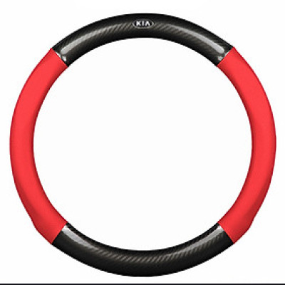 Bọc vô lăng TTAUTO cho xe ô tô chất liệu da vân carbon cao cấp có logo KIA(Đen Đỏ)