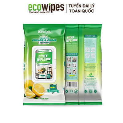 Khăn giấy ướt lau bếp Ecowipes khổ lớn 30x20 cm Kitchen Wipes gói 42 tờ loại bỏ dầu mỡ và vết bẩn nhanh chóng
