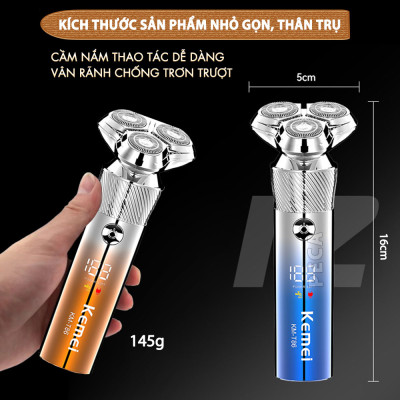 Máy cạo râu khô và ướt KEMEI KM-T86 chống thấm nước IPX6 công suất 8W sạc USB nhanh 1.5 giờ - Chính hãng