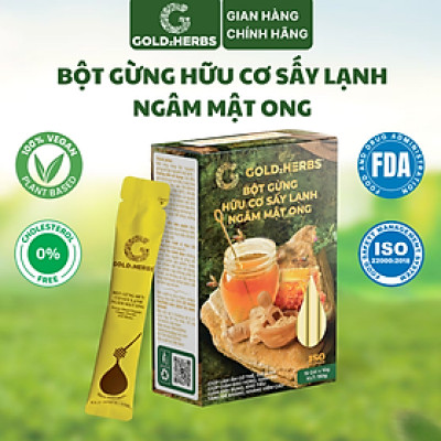 Hàng chính hãng - Bột gừng hữu cơ sấy lạnh ngâm mật ong GoldzHerbs, 100% mật ong nguyên chất – Hũ 300g/ Hộp 15 gói
