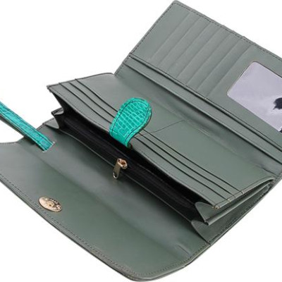Ví Nữ Da Cá Sấu 3 Gấp Gai Huy Hoàng HT3287 (19 x 10.5 cm) - Xanh Lá