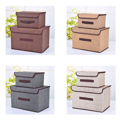 Bộ 2 hộp vải đựng đồ vải canvas siêu xinh có nắp đậy, tủ vải đựng đồ hộp cái quai xách, Hộp vải đựng đồ tiện lợi, thùng đựng quần áo đa năng gấp gọn,  hộp vải đựng vật dụng siêu bền - B2HV