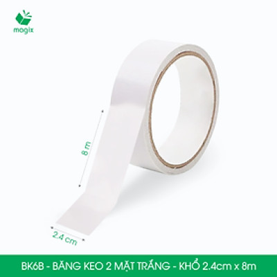 BK6B - 12 cuộn băng keo 2 mặt siêu dính - Khổ 2.4cm x 8m - Băng dính 2 mặt, băng keo hai mặt