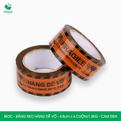 BK3C - Băng keo HÀNG DỄ VỠ màu cam đen khổ 4.8 cm - Băng dính niêm phong - 6 cuộn