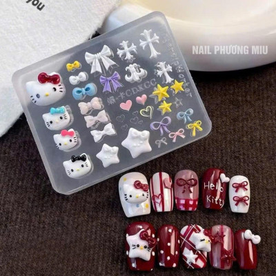 Khuôn in 3D Tạo Hình Mèo Cute Nơ Tim Ngôi Sao Làm Nail Xinh Xắn, Khuân Vuông Silicon Trong Suốt Nhiều Mẫu Hoạt Hình Dễ Thương Không Mùi