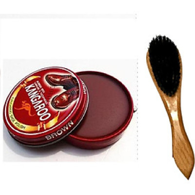 Combo Xi đánh giày Kangaroo Hàn Quốc + Bàn chải đánh giày cán gỗ