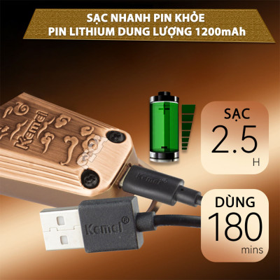 Tông đơ chấn viền Kemei KM-1576 lưỡi cắt mạ carbon cao cấp công suất 5W, điều chỉnh 3 mức tốc độ - Chính hãng