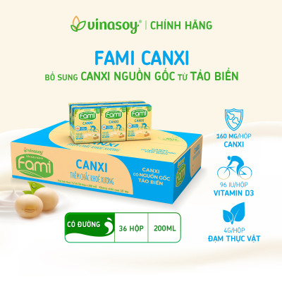 Thùng sữa đậu nành Vinasoy Fami Canxi Nguyên vị (200ml x 36 hộp