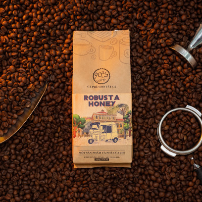 Cà Phê Robusta Honey Rang Xay Nguyên Chất - 90S Coffee Vietnam - 100% Cà Phê Sạch Cao Cấp