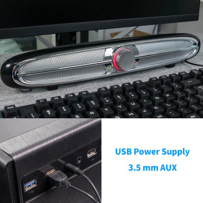 Loa Soundbar hổ trợ USB Smalody 3,5 mm,siêu trầm 10W/ Giắc cắm tai nghe micrô cho máy tính, để bàn,TV