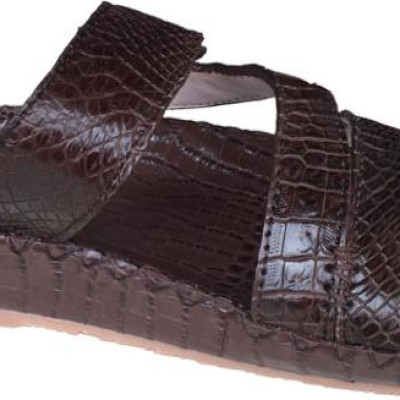 Dép nam quai chéo Trường Hải màu nâu  da cá sấu thật sang trọng sắc sảo  may viền chắc chắn đế kếp mềm dẻo  không trơn  DN0811