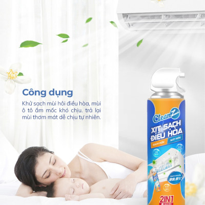 Chai xịt vệ sinh điều hòa Cleanz làm sạch diệt khuẩn bằng công nghệ ion bạc Ag+ -500ml- Hàng chính hãng 
