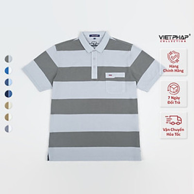Áo Polo Nam VIỆT PHÁP Form Luxury -  Thun Cây Dù Sọc Túi, lịch lãm, sang trọng 22812