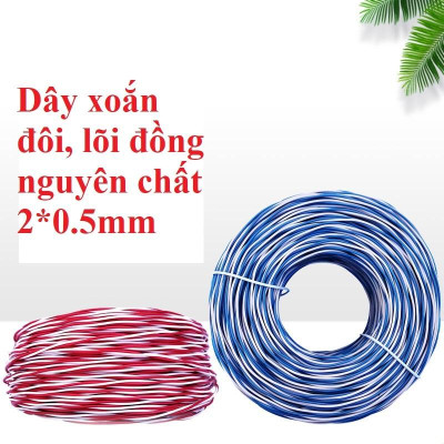 (3 mét) Dây đồng nguyên chất 1 lõi 2*0.5mm xoắn đôi, dây nối mạch điện, dây nhảy điện thoại...