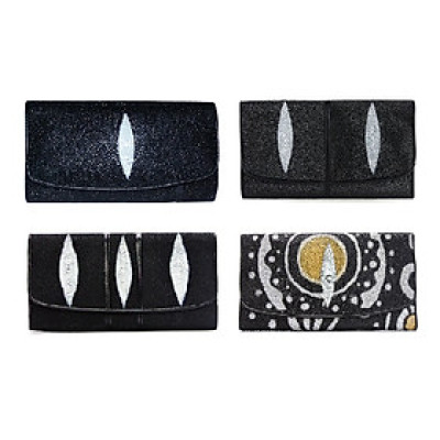 HJ3501-02-03-04 - Ví nữ da cá đuối Huy Hoàng 1 sọc màu trắng đen