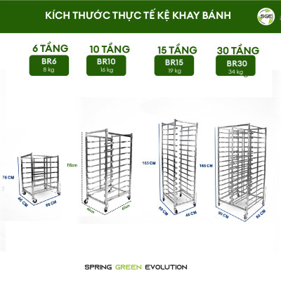 Kệ Inox Khay Bánh, Xe Hong Bánh SGE Chất Liệu Inox Dày Dặn, Có Khoá Bánh. Có 4 Size 6,10,15,30 Tầng