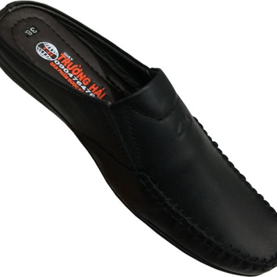 Dép nam bít mũi Trường Hải màu đen  da bò thật  cao cấp  mềm mại M213